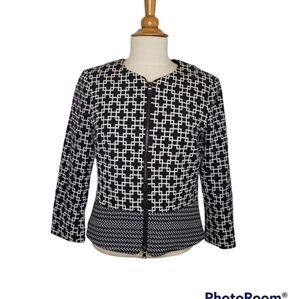 Saks Fifth Avenue Black Label Black White Geometric 2 Way Zip Jacket 4